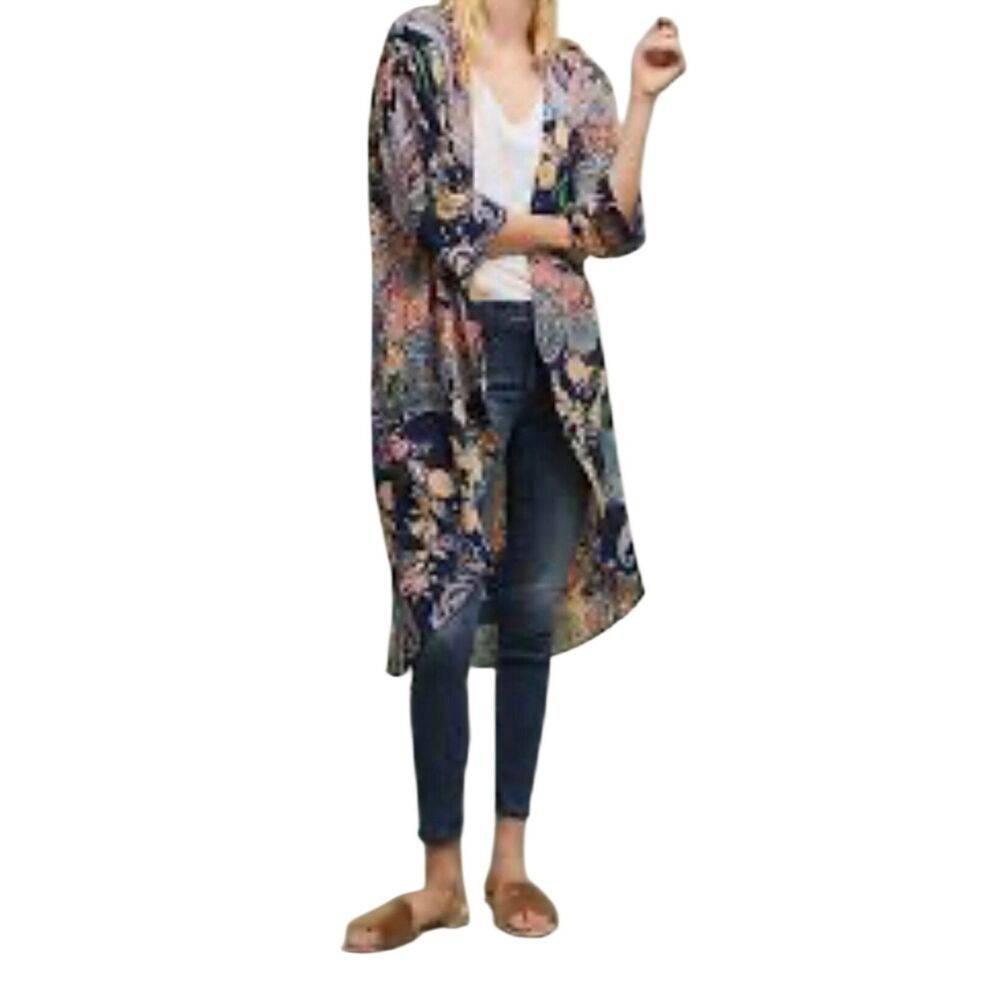 Dressbarn Paisley Floral Open Front Long Line Kimono NWT size L